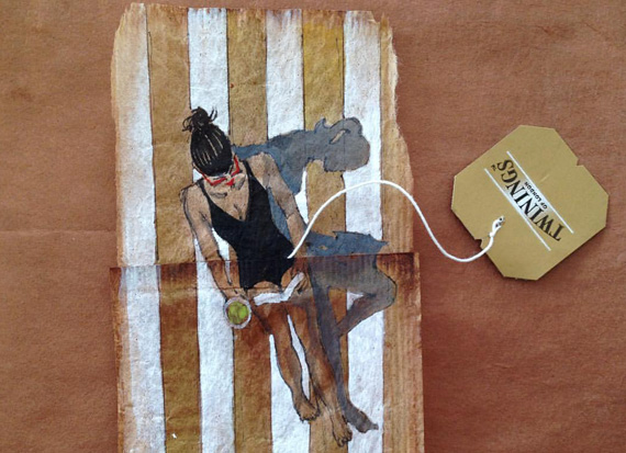 Whimsical Art on used Tea Bags by Ruby Silvious