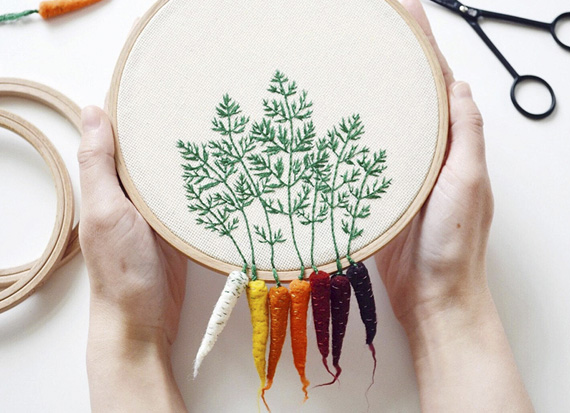 Handmade Embroidery Hoops with Vegetables by Veselka Bulkan