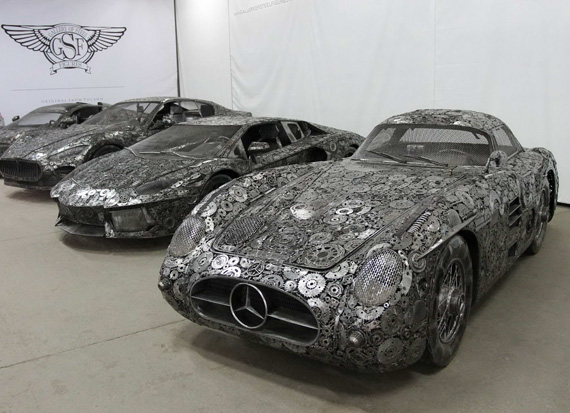 Life-Size Iconic Cars Created by Artists from Recycled Metals