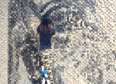 Mural made from 10,800 Wooden Cubes